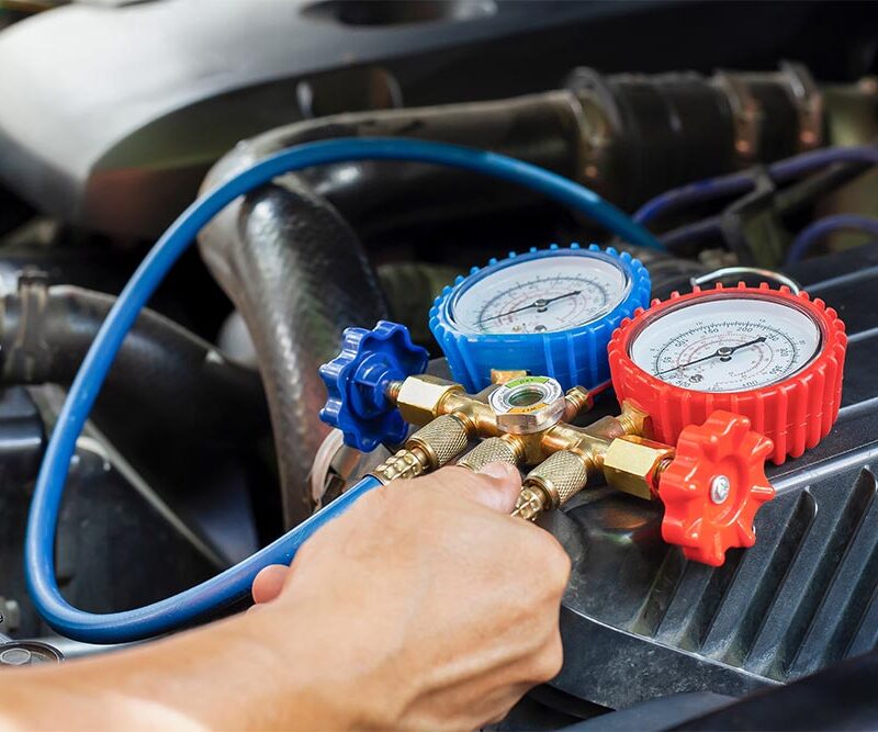 Car AC repair service, leak detection, fill refrigerant.